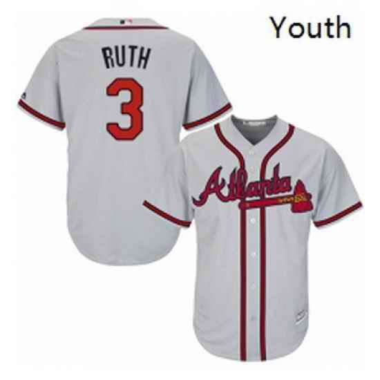 Youth Majestic Atlanta Braves 3 Babe Ruth Replica Grey Road Cool Base MLB Jersey